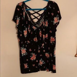 Floral Print Ruffled Swing V-Neck